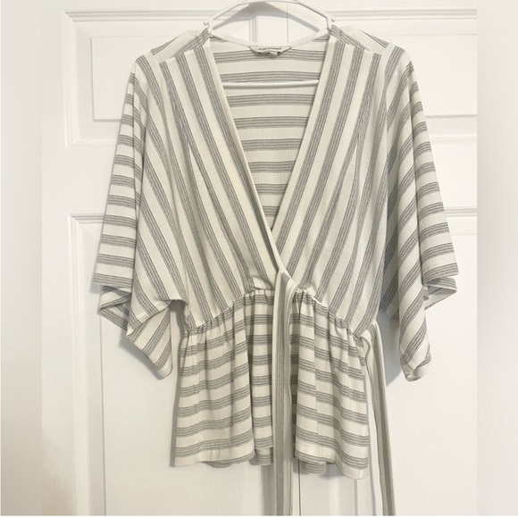 CLUB MONCAO JADYN KIMONO TOP BLOUSE BOW STRIPE CREAM IVORY OFF-WHITE BLACK XS - Picture 6 of 9